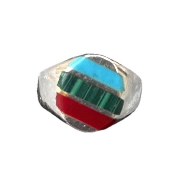Jewelry - Vintage 925 Sterling Silver Mexico Ring w/ turquoise and malachite Size 7.5